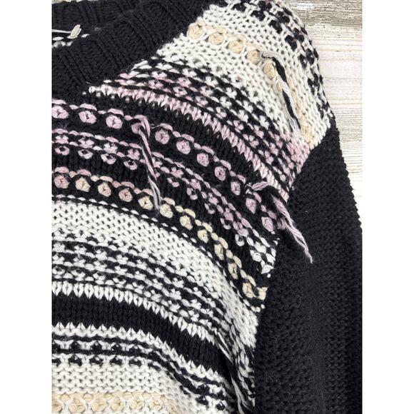 POL Women’s S Black Pink Distressed Long Sleeve Cotton Boho Sweater NEW - Picture 4 of 4